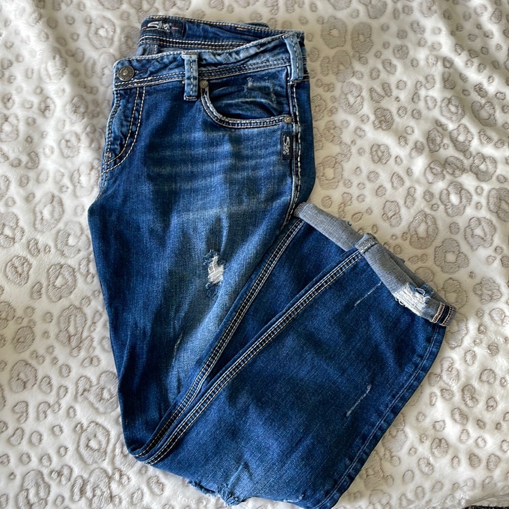 Silver Distressed Boyfriend Jeans